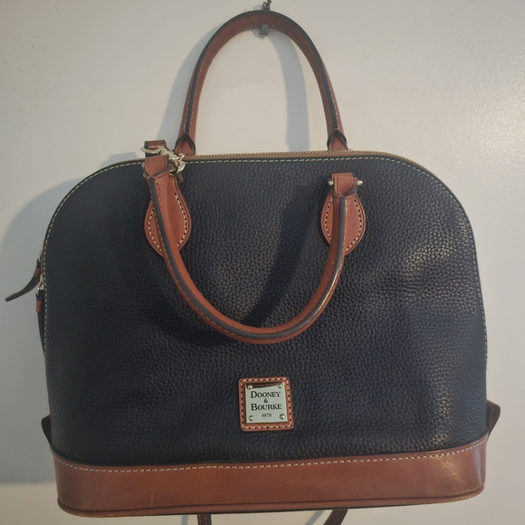 Dooney & Bourke Pebble Grain Zip Zip Satchel In Navy and Tan Leather - Picture 1 of 4